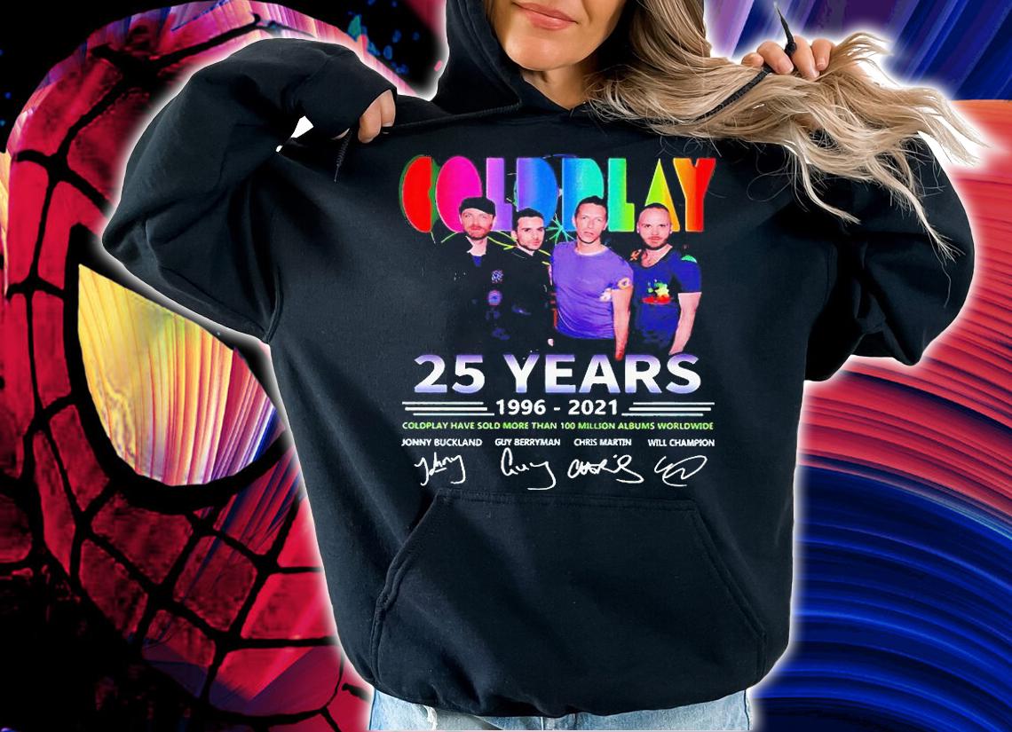 Coldplay Band 25 years 1996-2021 thank You for the memories signatures T-shirt