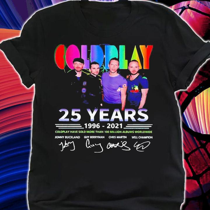 Coldplay Band 25 years 1996-2021 thank You for the memories signatures T-shirt