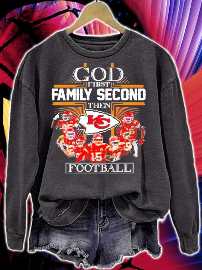 God first family second then Kansas City Chiefs football t-shirt sweatshirt
