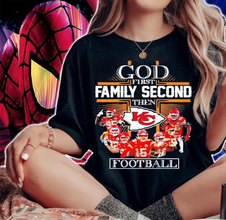 God first family second then Kansas City Chiefs football t-shirt woman shirt