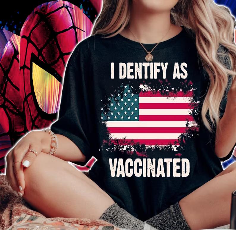 I dentify as vaccinated american flag shirt woman shirt