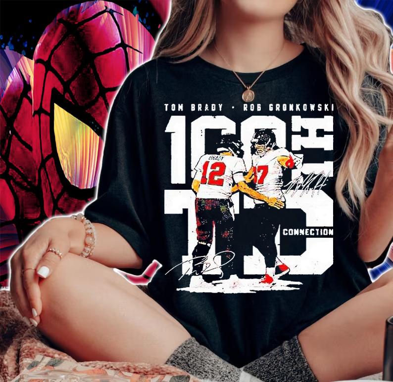 Tom Brady and Rob Gronkowski 100th TD connection signature T-shirt