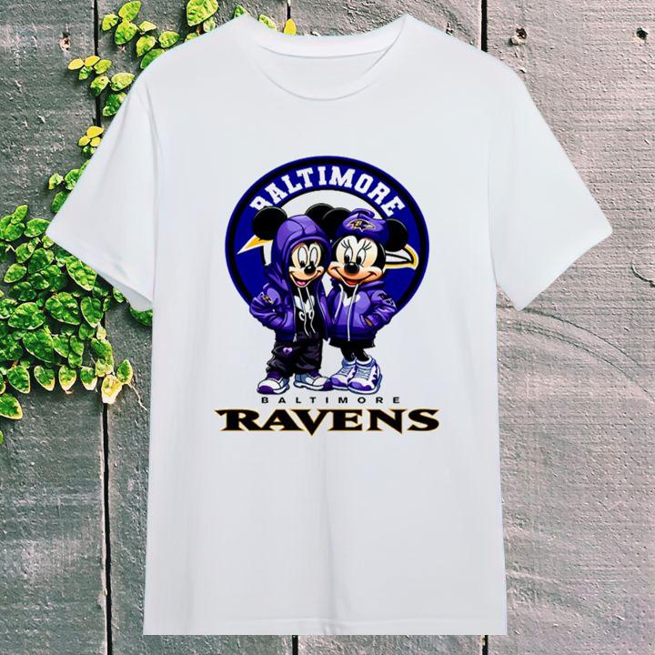 Official NFL Baltimore Ravens Disney Mickey And Minnie Mouse T-Shirt