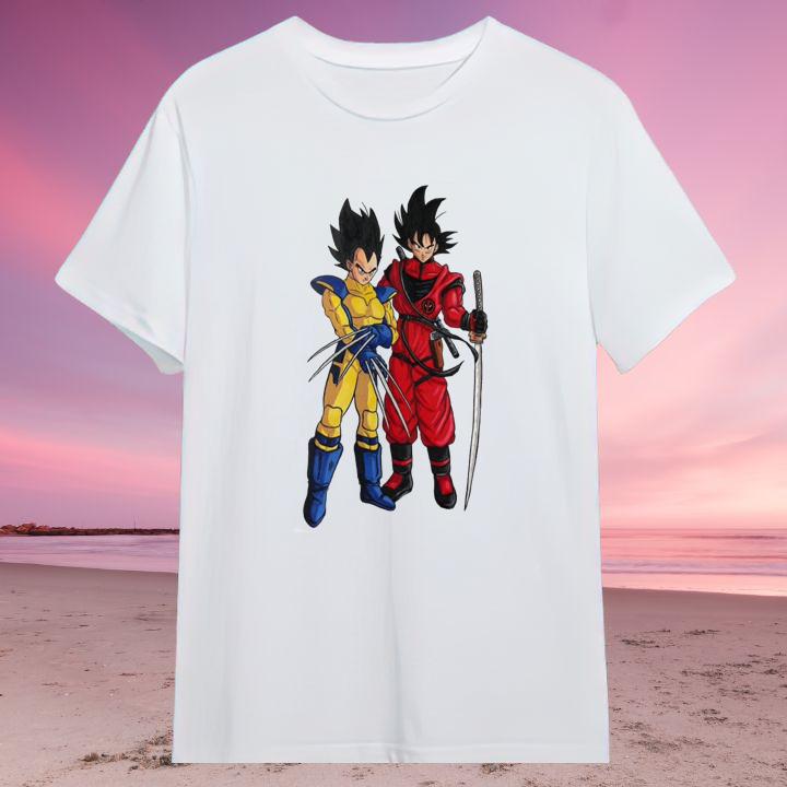 Premium Dragon Ball Z Vegeta And Goku Marvel Deadpool And Wolverine T-Shirt