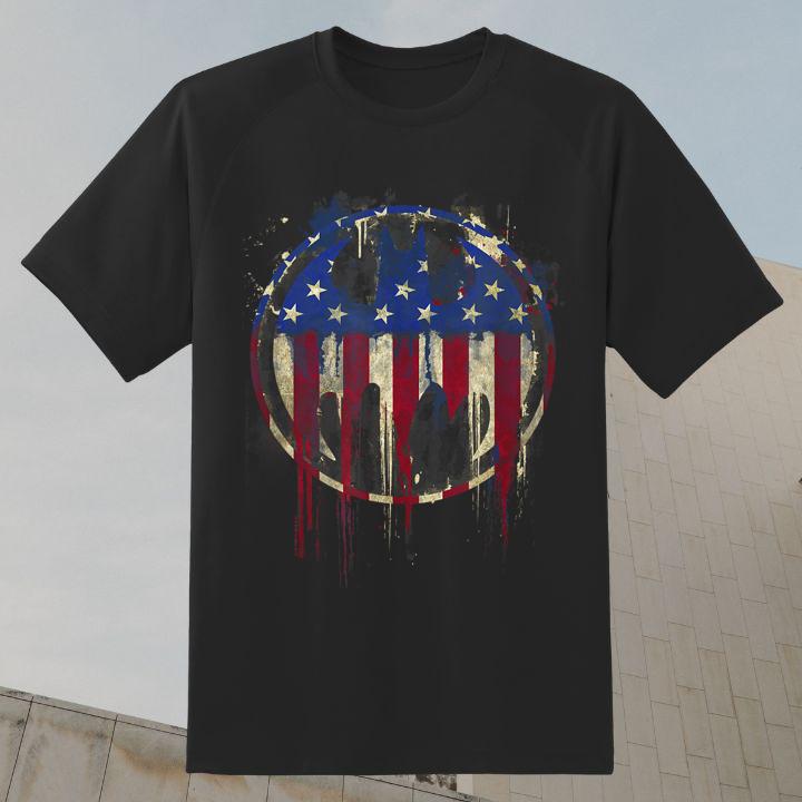 Premium Batman Signal Bleeding American Flag Logo T-Shirt
