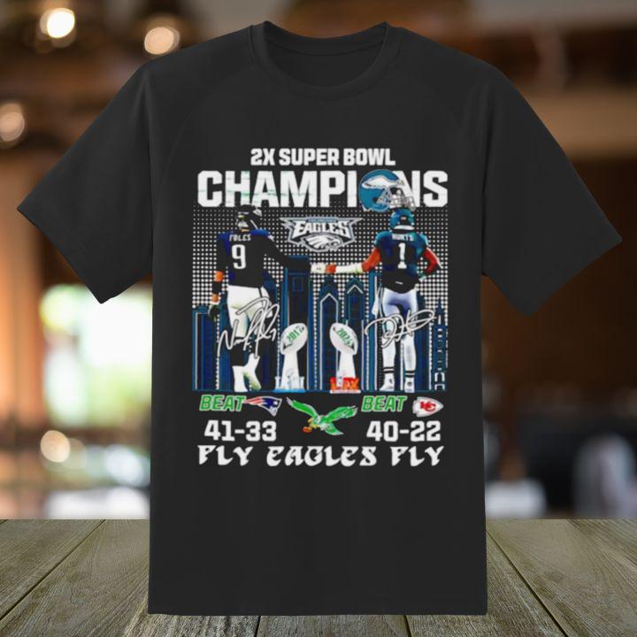 2X Super Bowl Champions 2024 Eagles 44-22 Chiefs Fly Eagles Fly T-Shirt