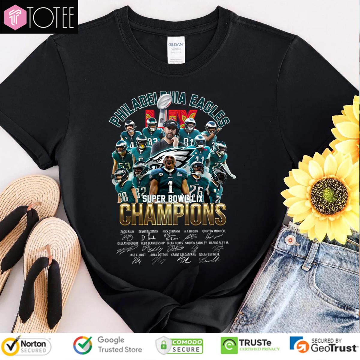 Philadelphia Eagles Super Bowl LIX Champions Signatures T-Shirt
